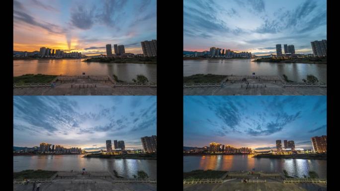 福建建瓯，夏季三江口火烧云日转夜延时