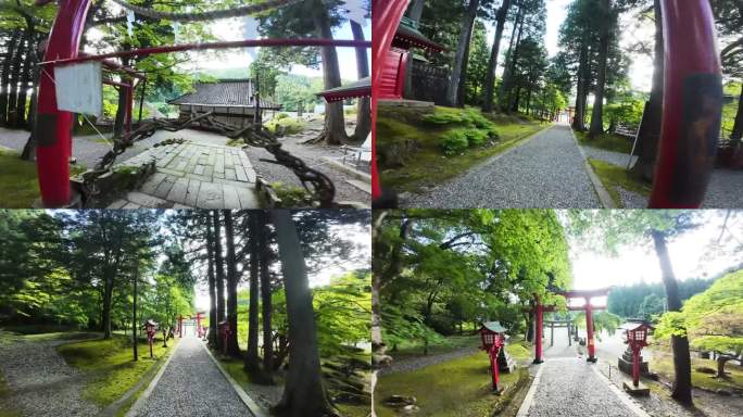 FPV飞过有一排排鸟居门的日本神社