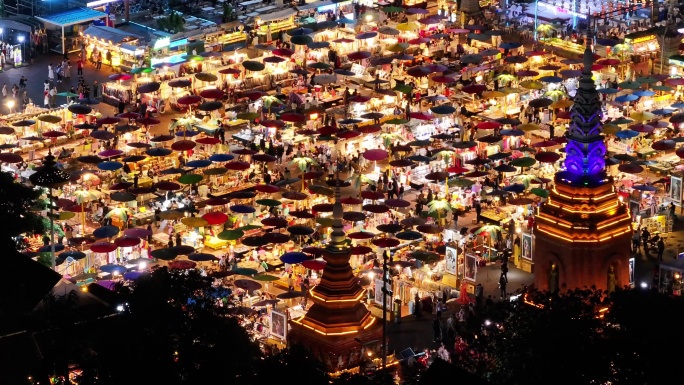 4k云南西双版纳告庄星光夜市夜景