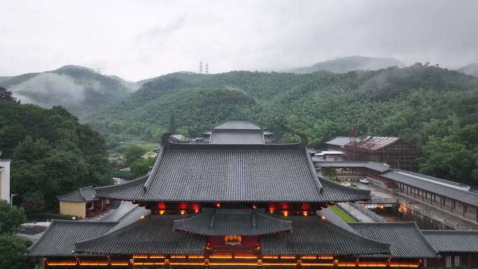 航拍宁波香山教寺 唐风建筑寺庙