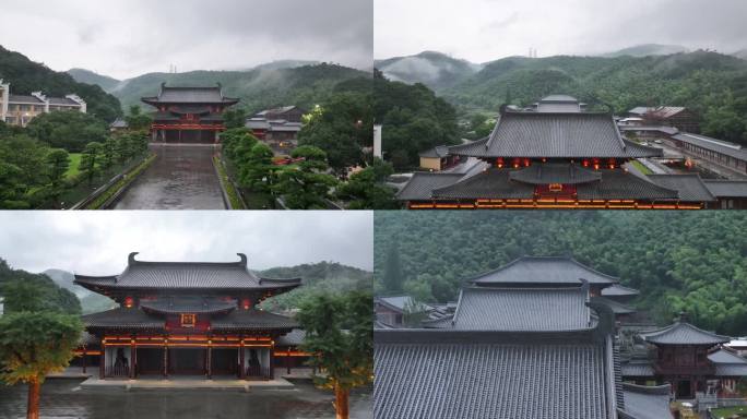 航拍宁波香山教寺 唐风建筑寺庙