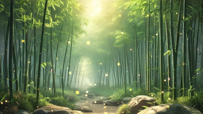 8K秘境竹林翠竹摇曳清风送爽来超宽屏