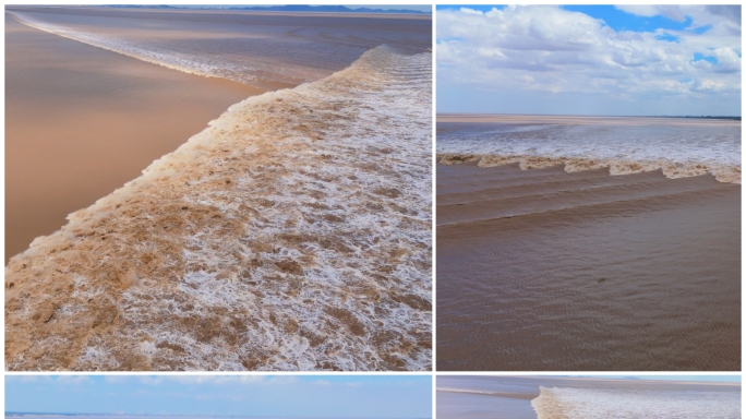 五组钱塘江大潮鱼鳞潮一线潮同时出现