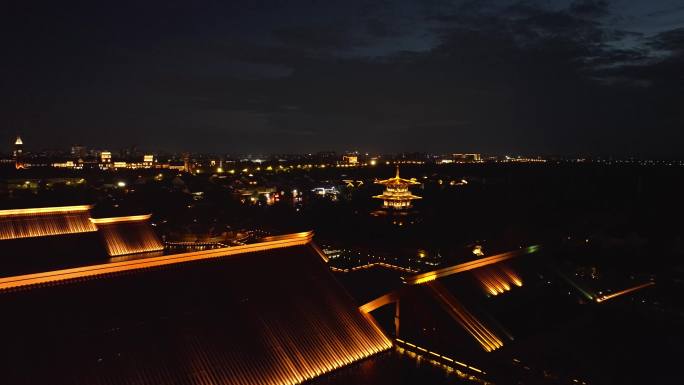 上海松江广富林文化遗址夜晚夜景航拍