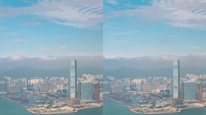 从香港太平山顶俯瞰香港城市天际线(垂直)