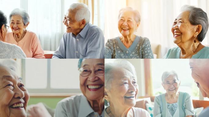 养老院的中国老年人笑容满面