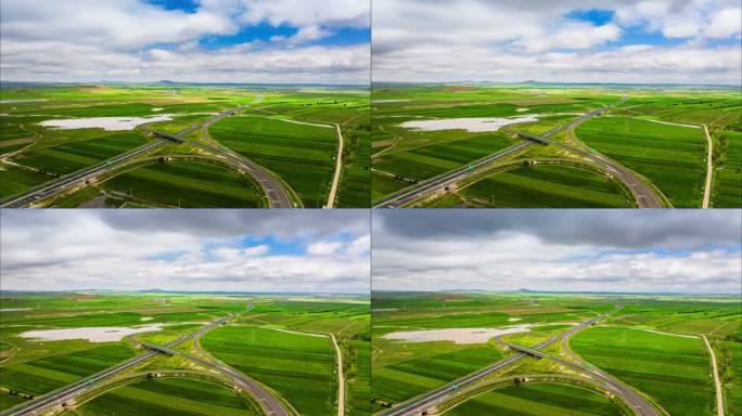 中国内蒙古草原山的公路与蓝天白云