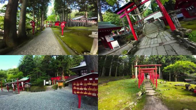 FPV飞过有一排排鸟居门的日本神社