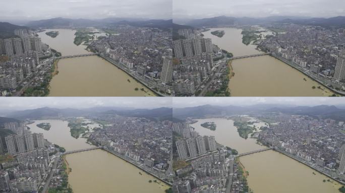 福建建瓯，夏季城区建溪汛情航拍
