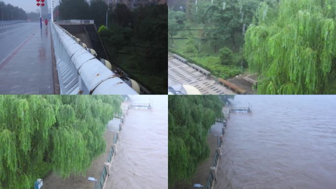 大雨洪水女人跑步过桥