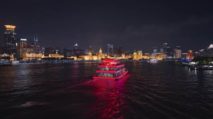 上海夜景 上海外滩 游轮夜景 航拍