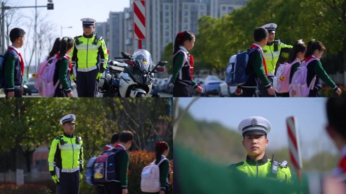 警察保护小学生过马路4k