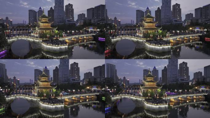 HDR贵阳甲秀楼城市夜景风光航拍