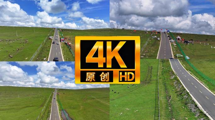 航拍草原天路延时