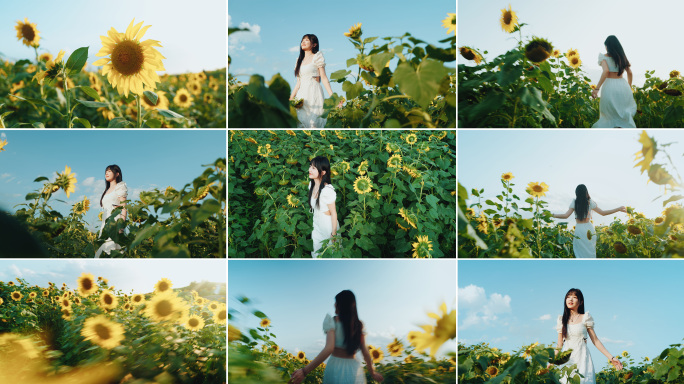 向日葵唯美意境女孩奔跑穿梭