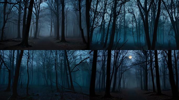 恐怖森林夜晚幽暗森林