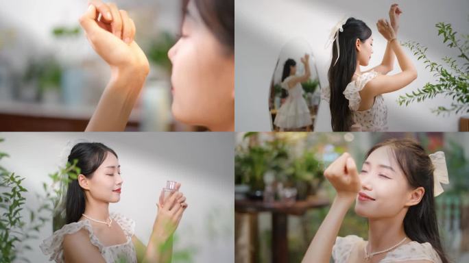 香水 女性使用香水 优雅的女人喷香水