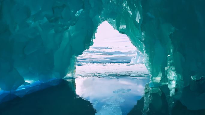 穿过冰洞抵达冰面