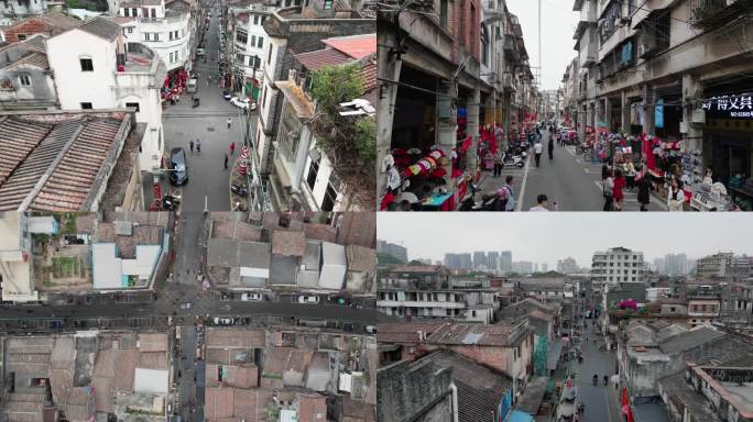 狂飙江门三十三墟街航拍，长堤骑楼风貌街