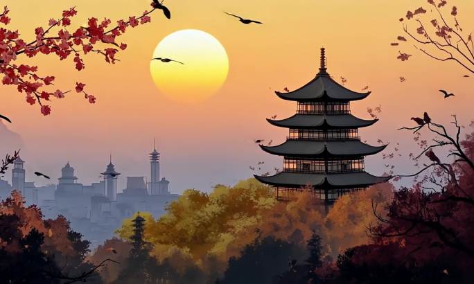 意境中国风中式建筑武汉黄鹤楼原创