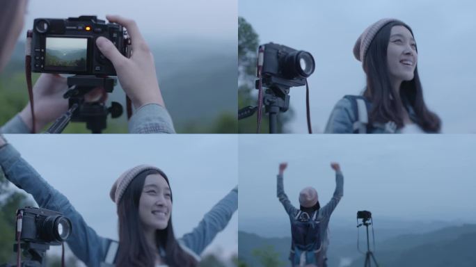 旅游游客照相山水欢呼