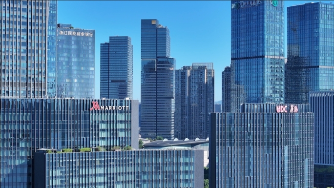 城市高楼大厦写字楼 杭州长焦航拍