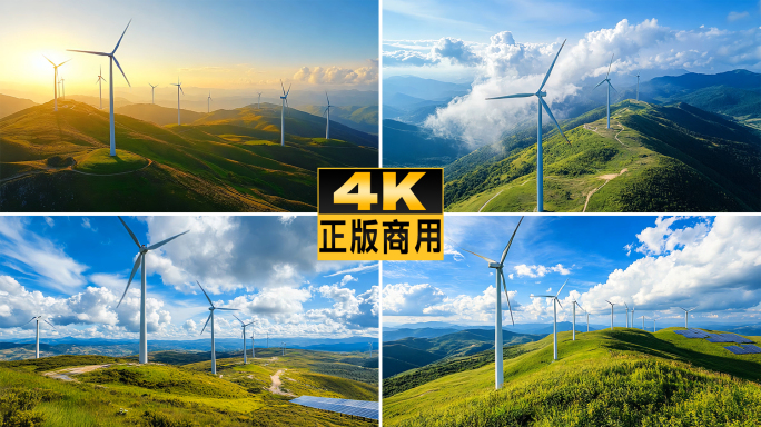 风力发电风车发电绿色新能源电力供电高山