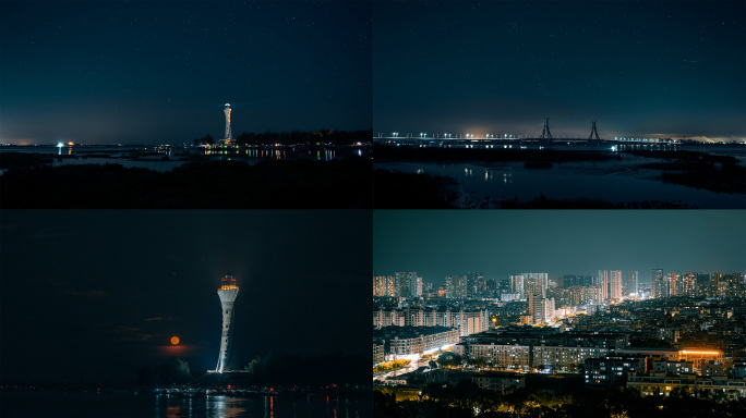 广西北海延时星空月出夜景