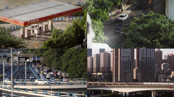 夕阳下城市 交通  车流