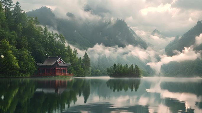 中式山水风景AI