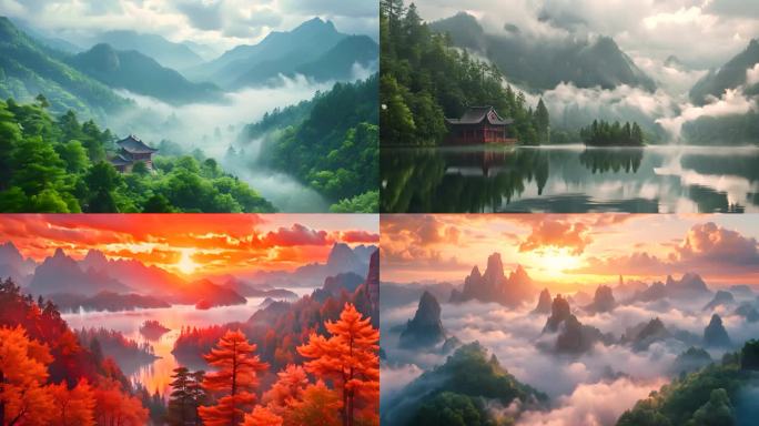 中式山水风景AI
