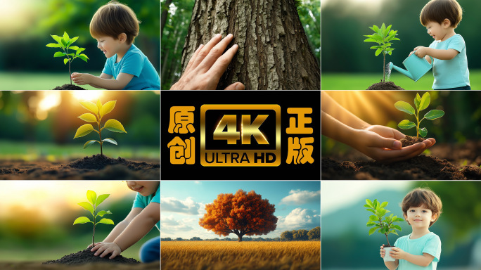 儿童种树植树节种植小树苗