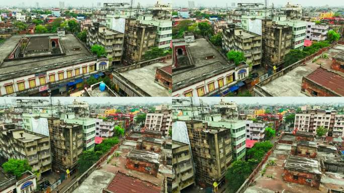 熙熙攘攘的加尔各答街道和建筑鸟瞰图