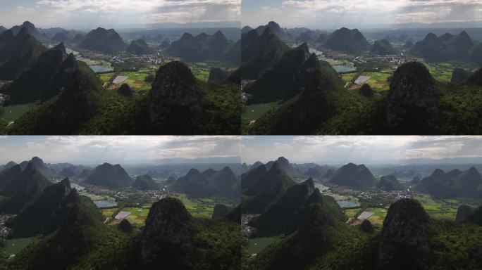 广西桂林芦笛岩航拍喀斯特峰林自然风光