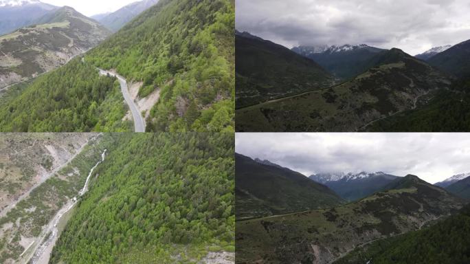 川西高原雪山森林盘山公路四姑娘航拍