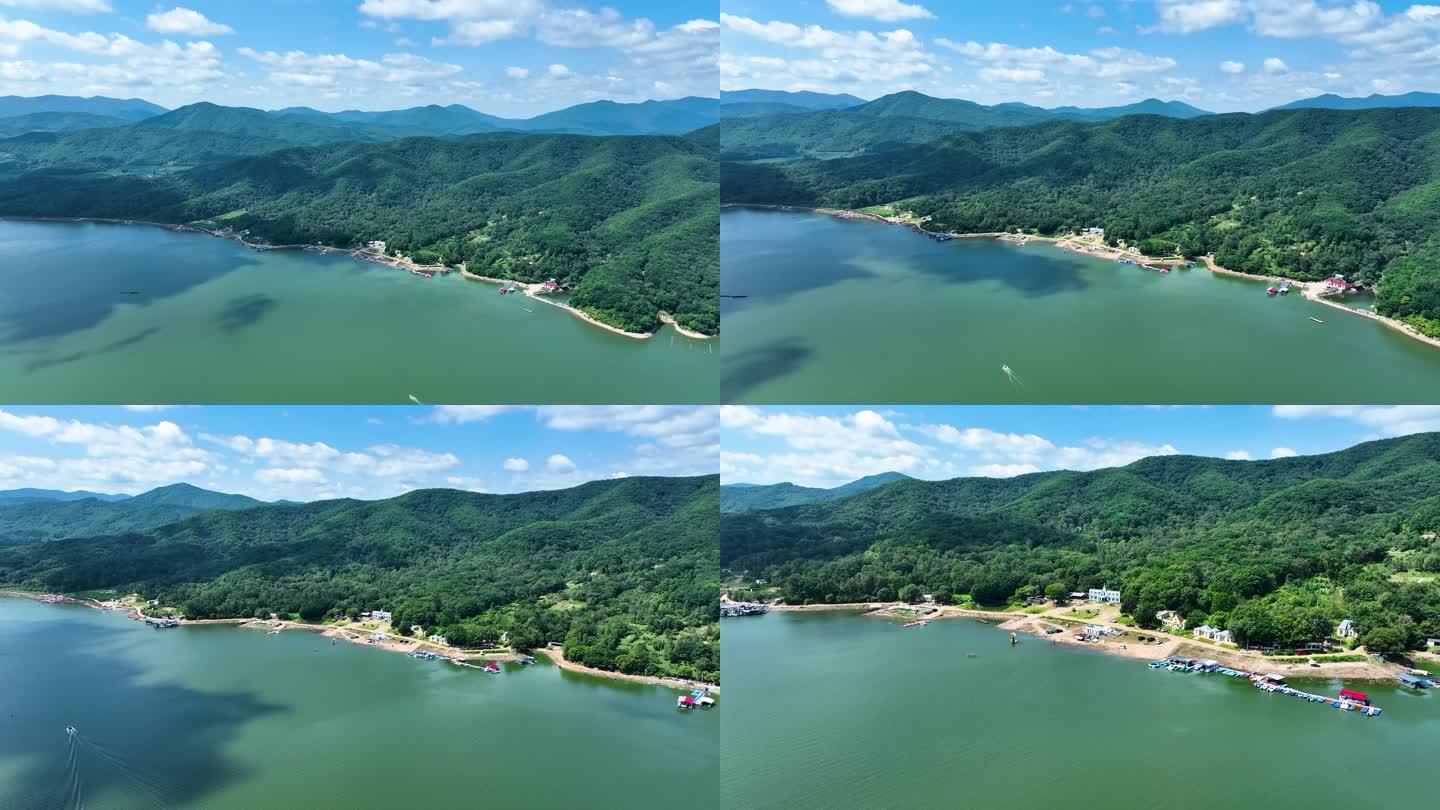 吉林松花湖夏季自然风光山水风景航拍