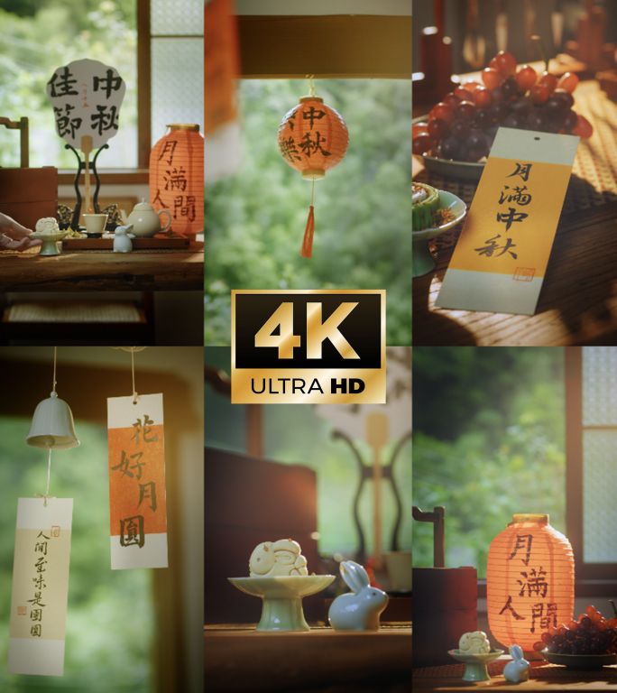 4k中秋竖版｜月饼灯笼泡茶中秋节视频素材