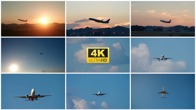 飞机飞过天空飞机起飞降落4k