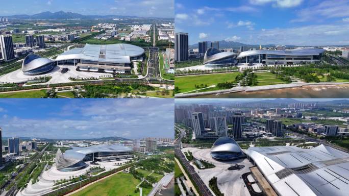 航拍烟台八角湾国际会展中心