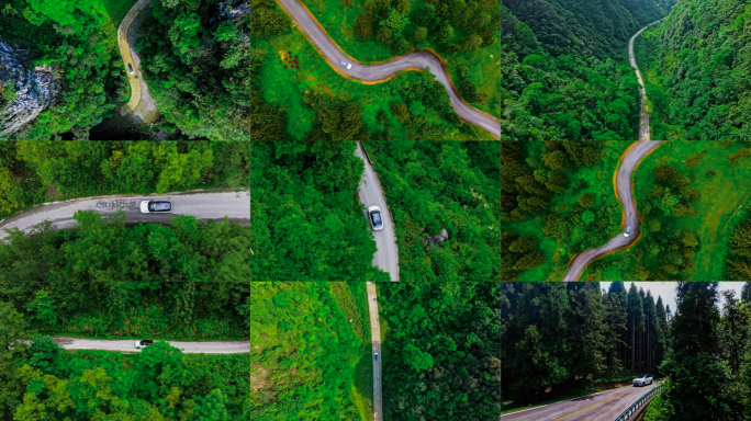 航拍森林汽车航拍森林公路汽车广告