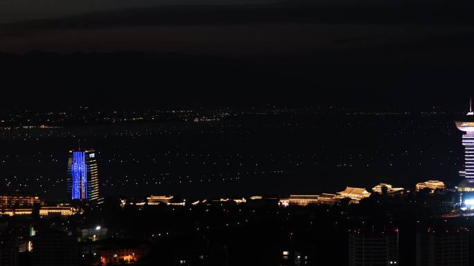 大理渔灯节俯瞰夜景整个洱海和市区