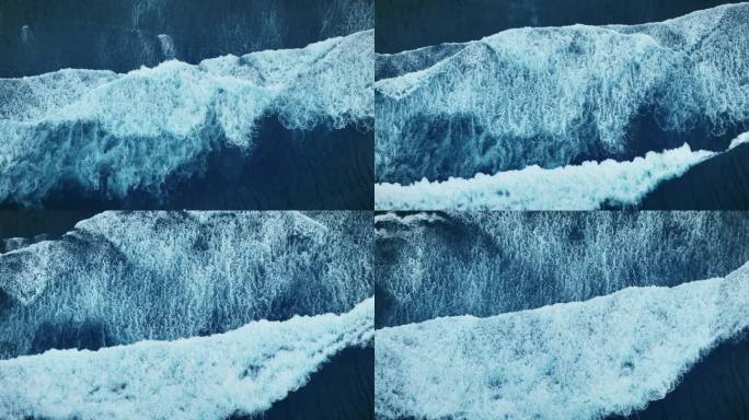 航拍俯视大海正上方蔚蓝海水海浪泡沫60帧