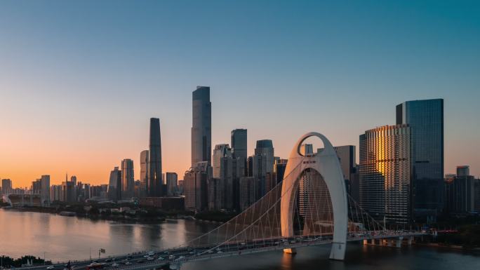 广州珠江新城日落夜景