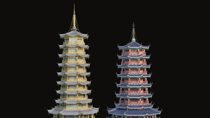 广西日月塔建筑模型(C4D工程)