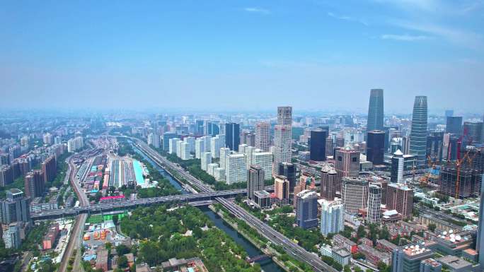北京朝阳航拍地标CBD建筑鸟瞰城市空镜