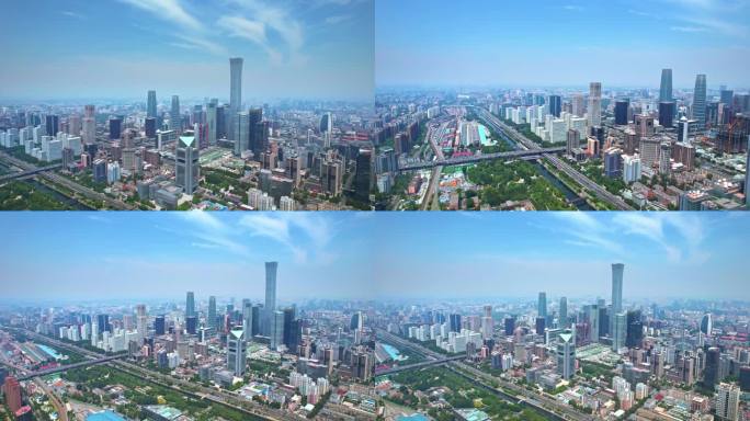 北京朝阳航拍地标CBD建筑鸟瞰城市空镜