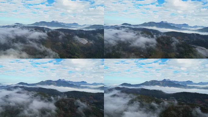 航拍乡村早晨云海平流雾