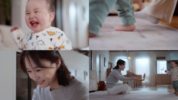 妈妈和蹒跚学步的婴儿开心玩耍4k