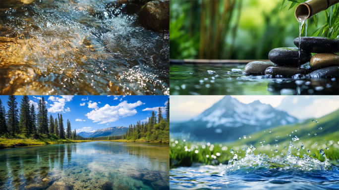 水流水清泉水山泉水冰川水自然水滴水分子