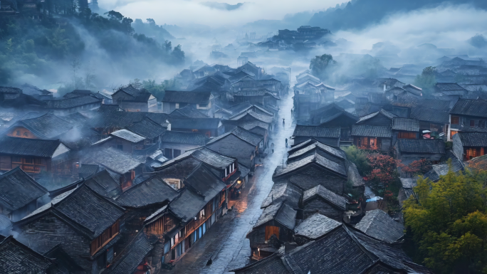 雨水惊蛰谷雨下雨天意境屋檐雨滴中式建筑
